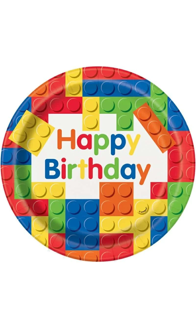 Building Blocks Birthday Round 9" Dinner Plates - 8pk