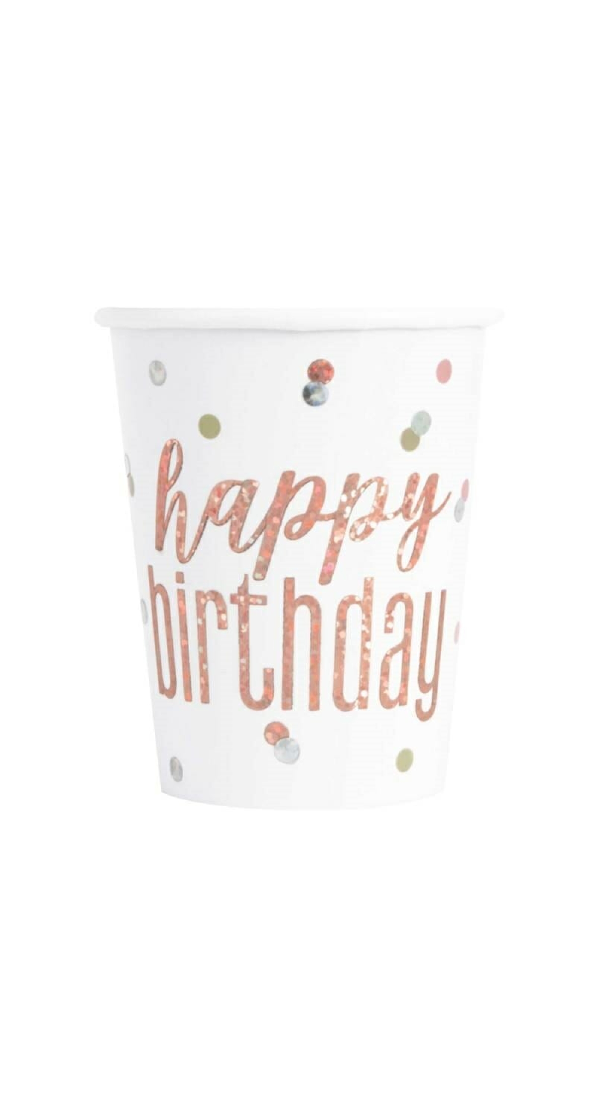 Happy Birthday Rose Gold Glitz 9oz Cups - 8pk