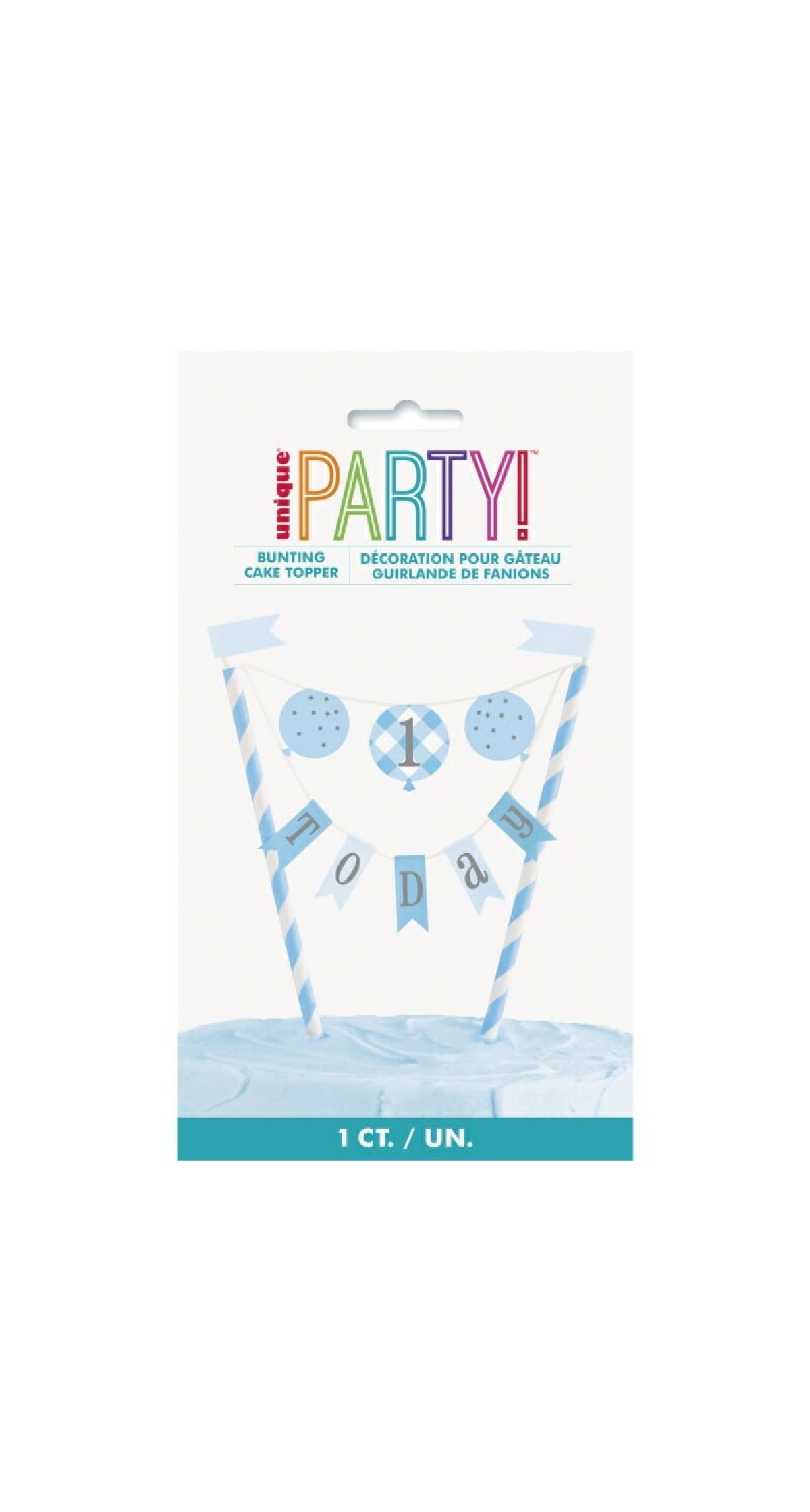 Blue Gingham 1st Birthday Bunting Cake Topper