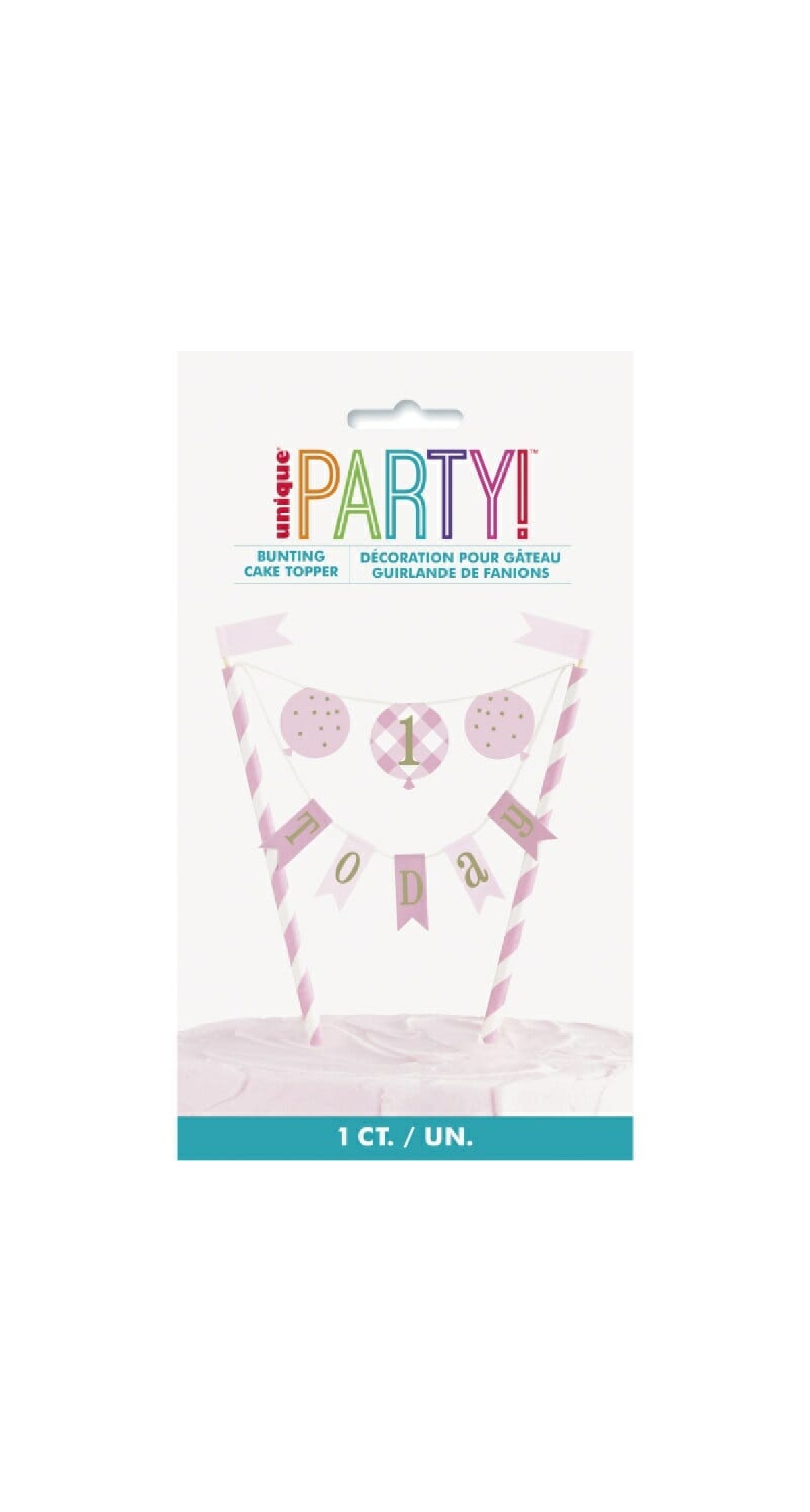 Pink Gingham 1st Birthday Bunting Cake Topper