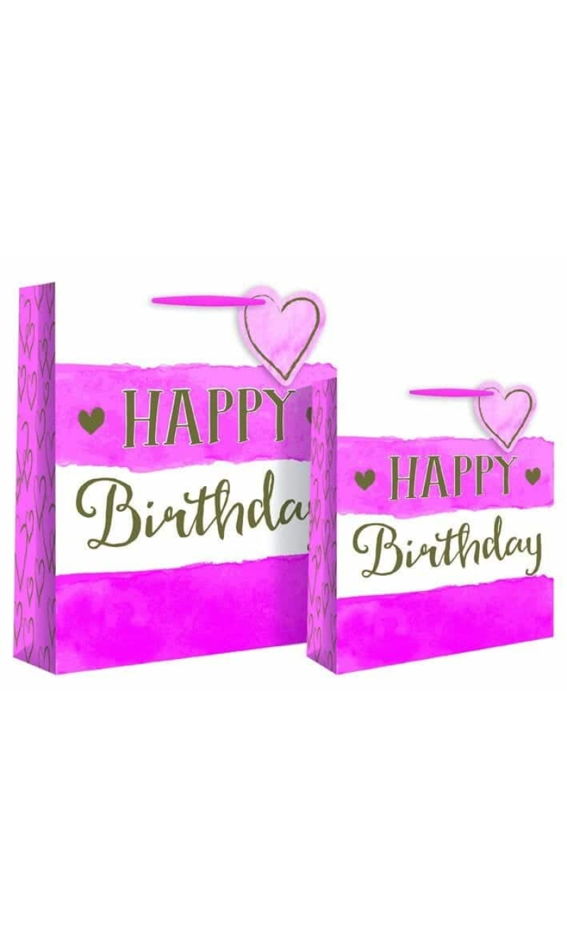 Pink Happy Birthday Paper Gift Bag - 21cm x 25cm