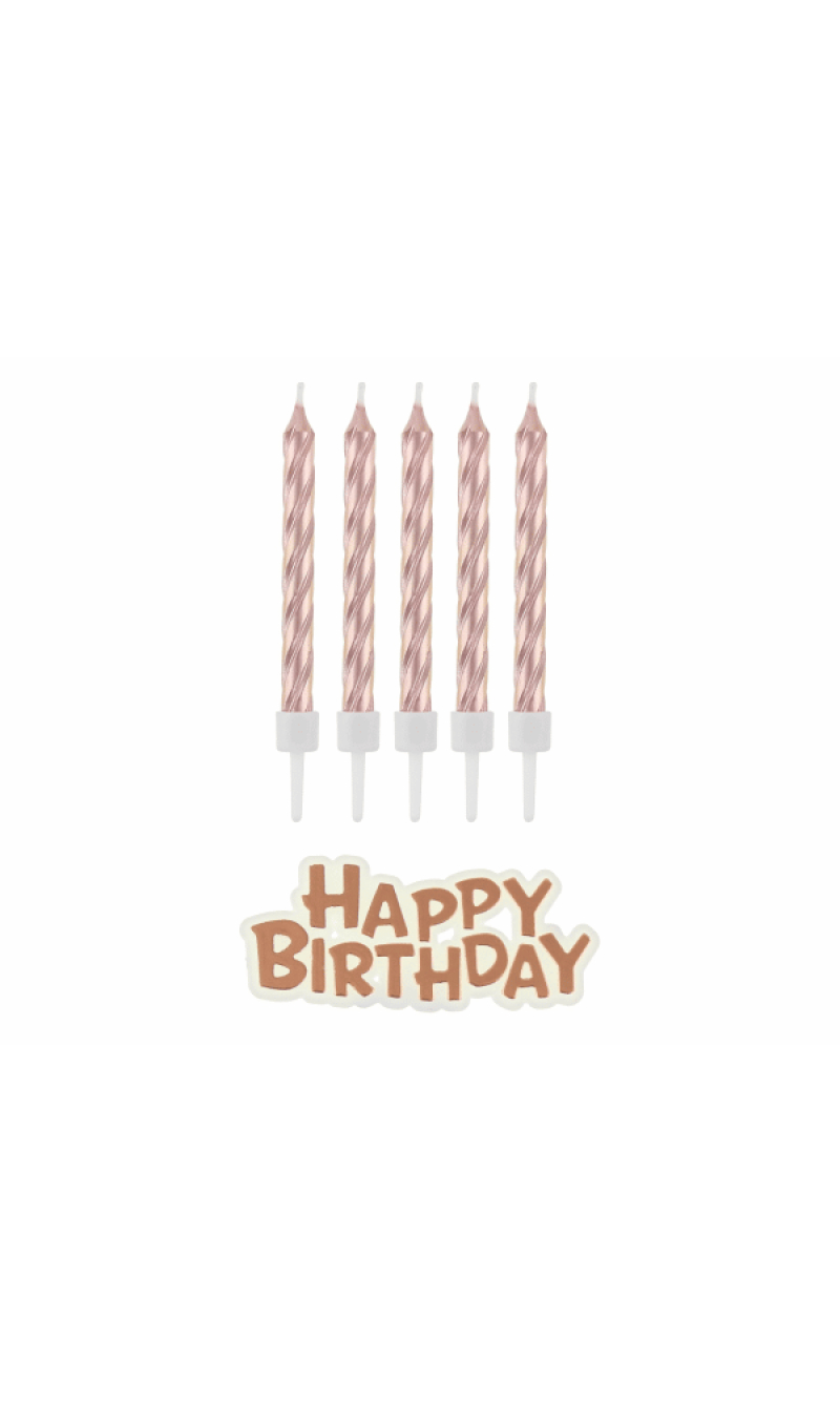 Rose Gold Candles Happy Birthday - 16pk