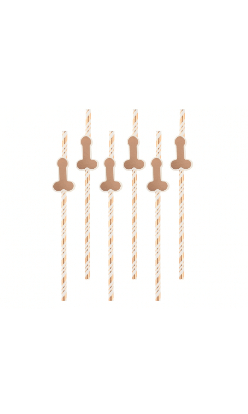 Hens Party Willy Paper Straws Rose Gold - 6pk