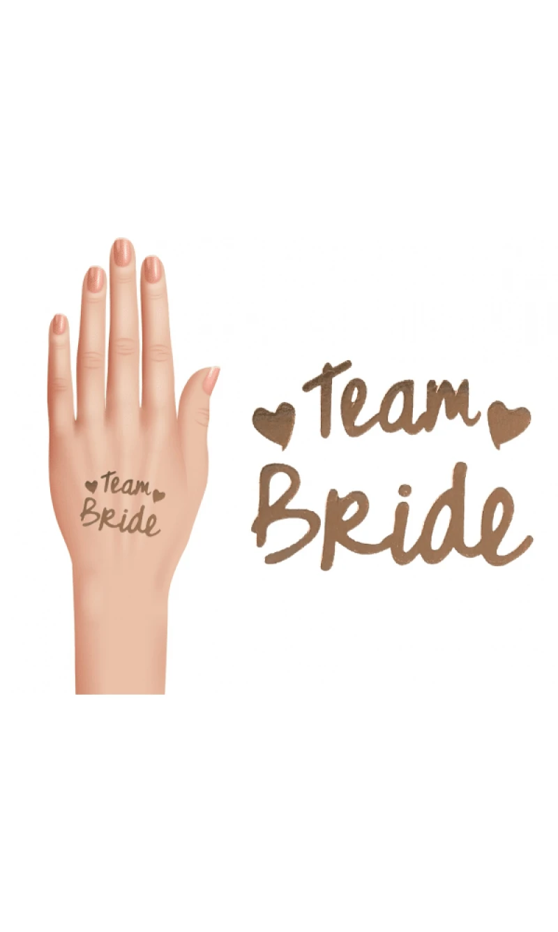 Hens Party Team Bride Tattoo Set, Gold, 16 Elements