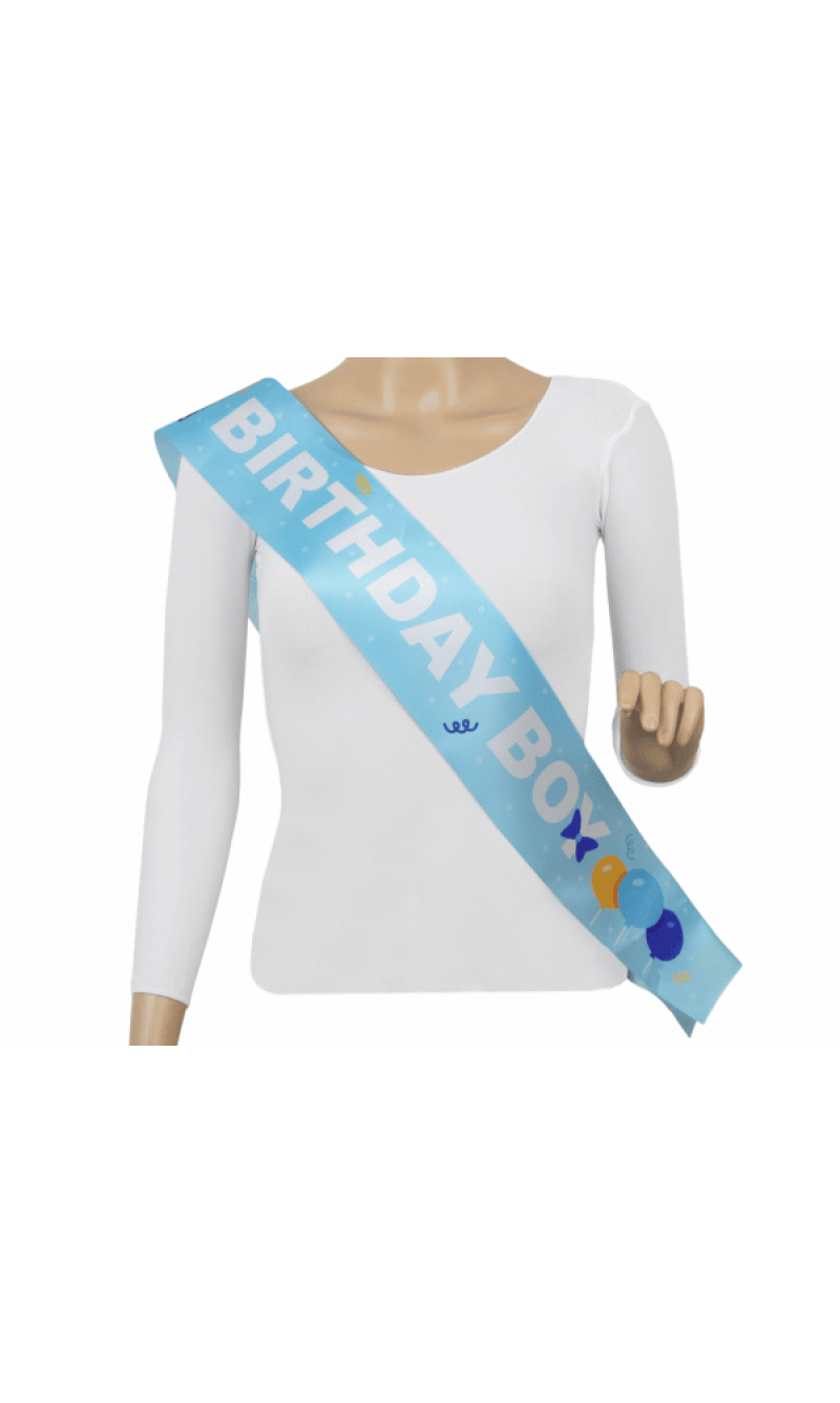 Birthday Boy Sash, Sky-Blue, Size 10 x 150cm