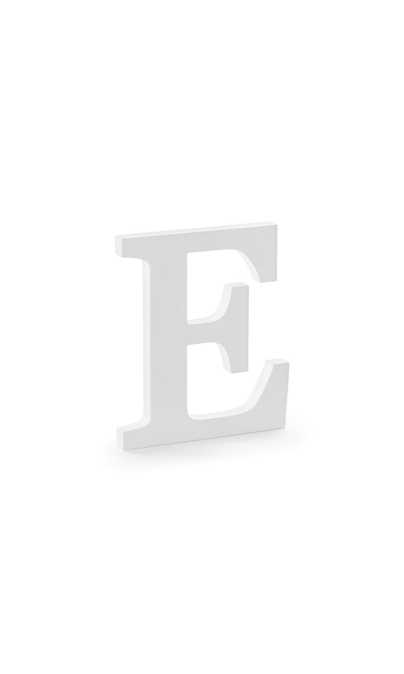 Wooden Letter E, White, 17x20cm