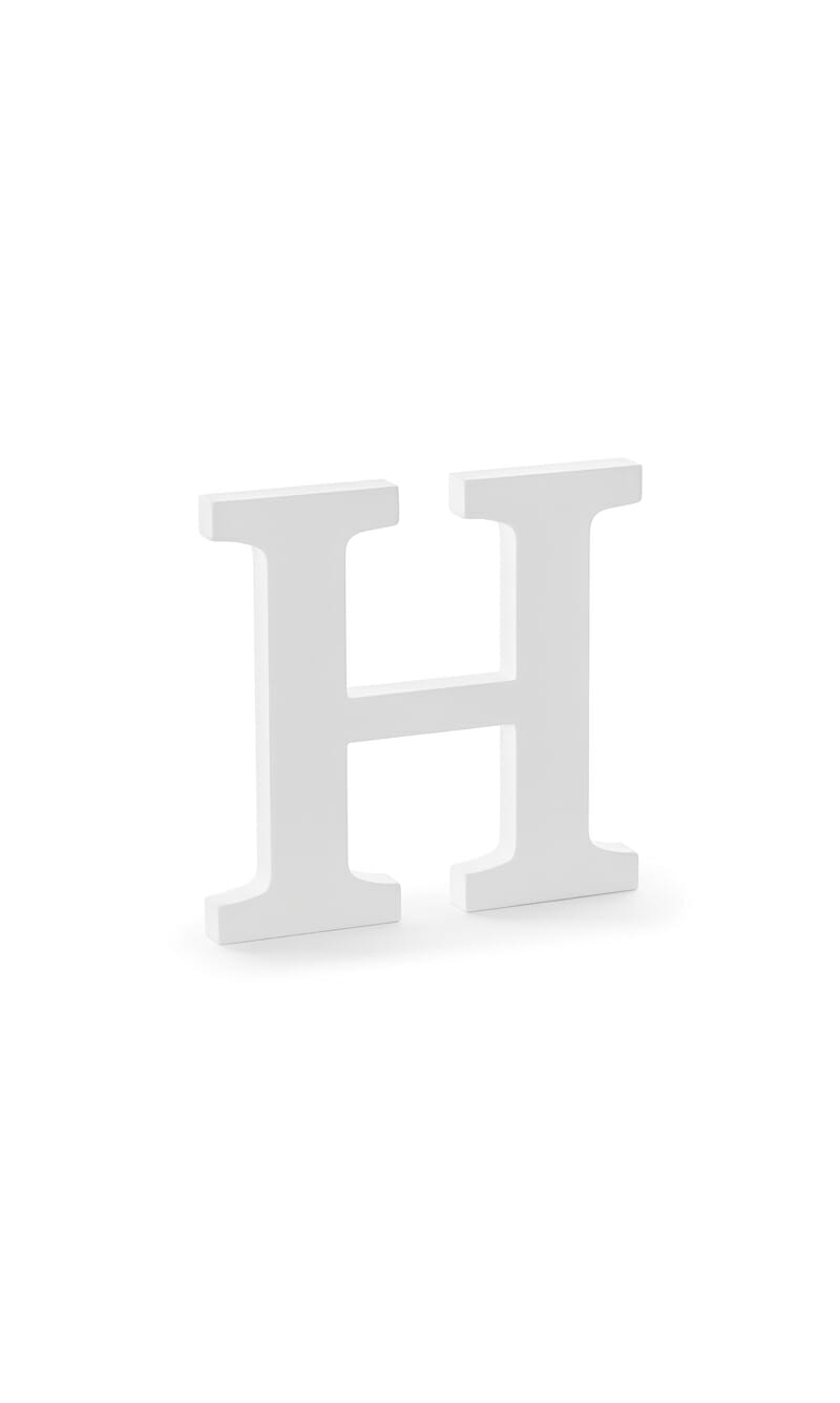 Wooden Letter H, White, 21x20cm