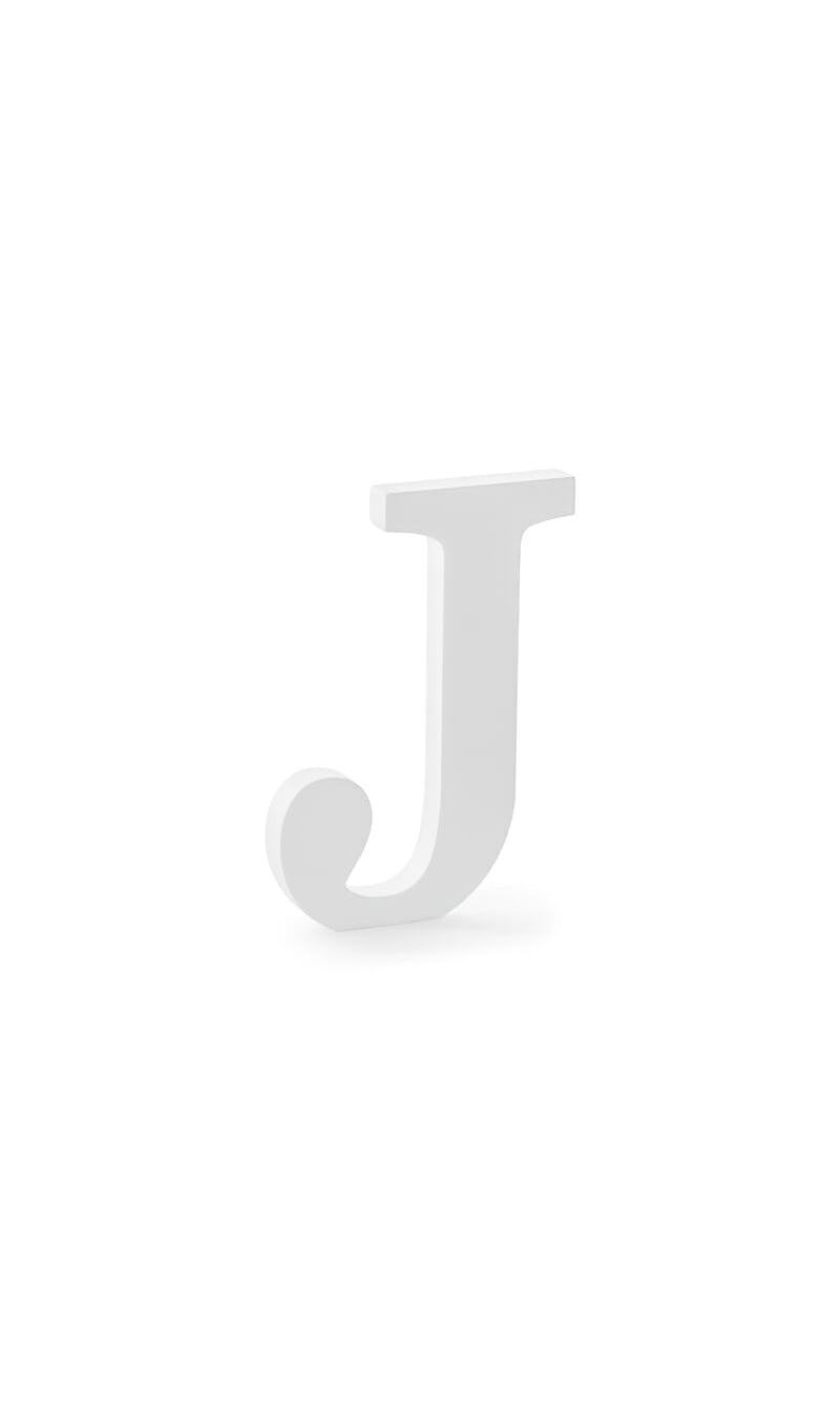 Wooden Letter J, White, 14.5x20cm