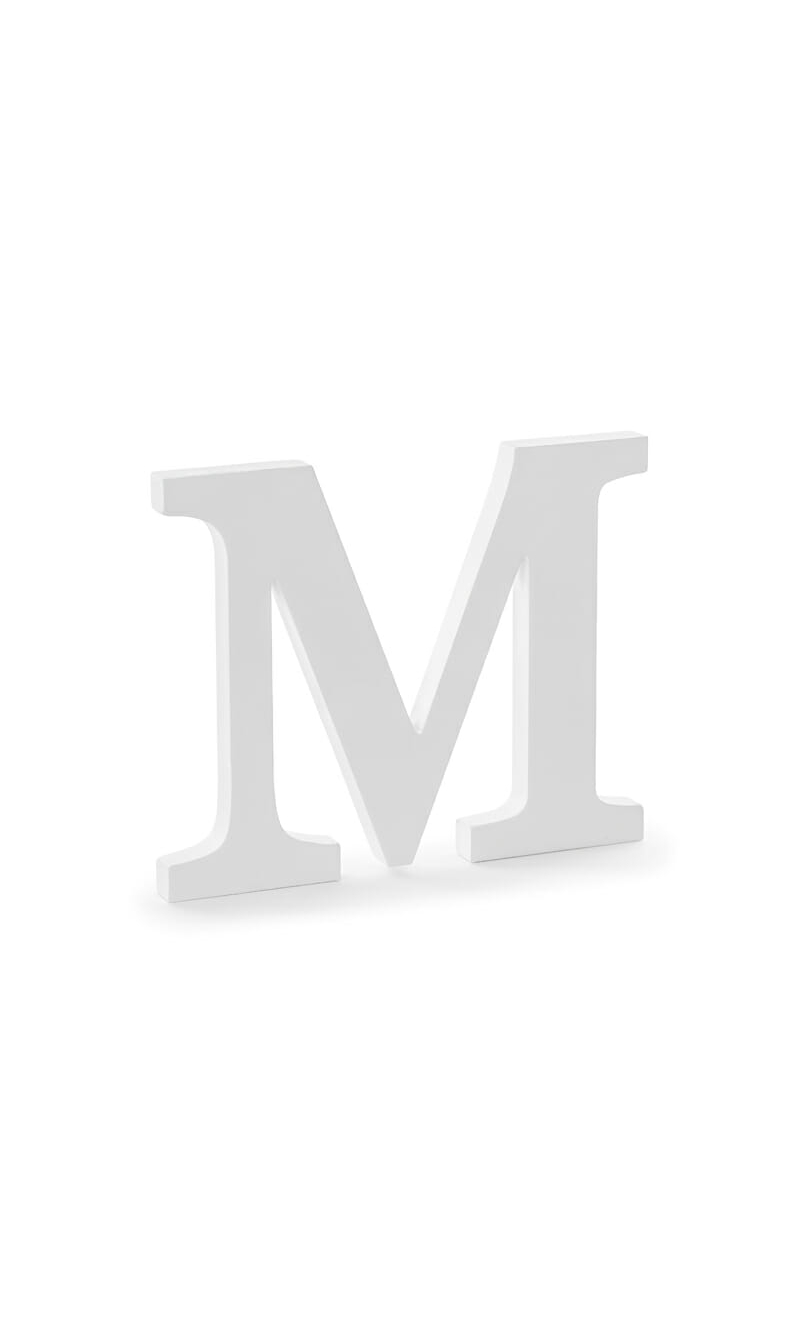 Wooden Letter M, White, 25x20cm