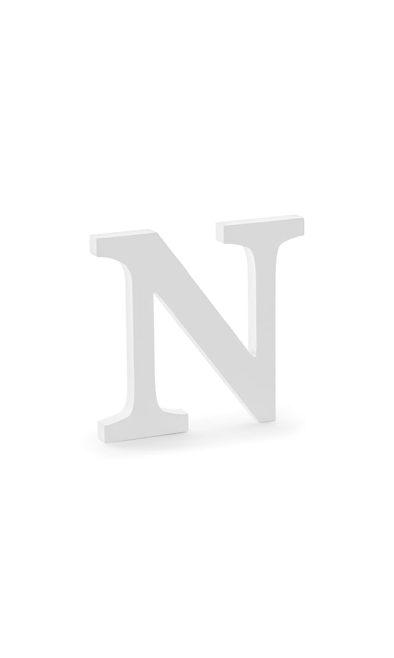 Wooden Letter N, White, 21.5x20cm