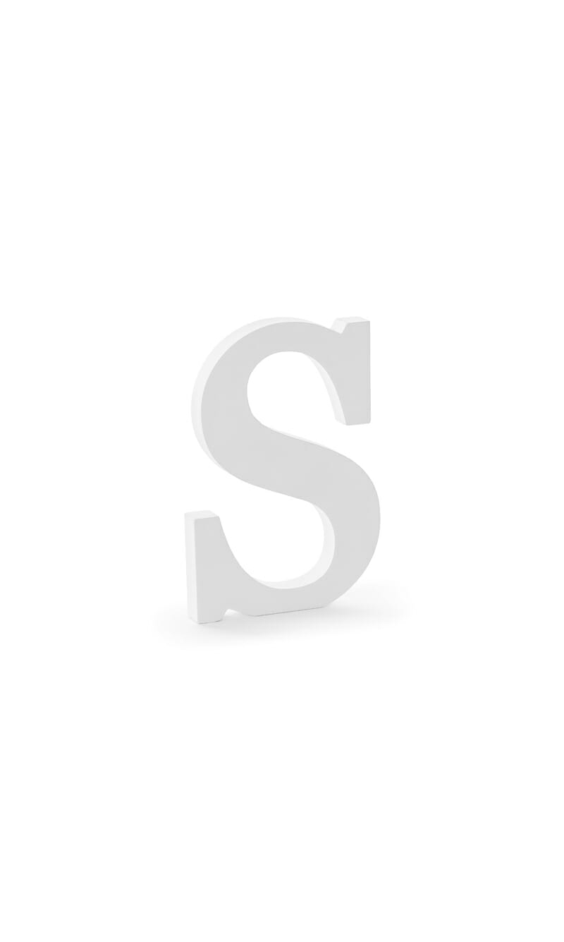 Wooden Letter S, White, 14x20cm