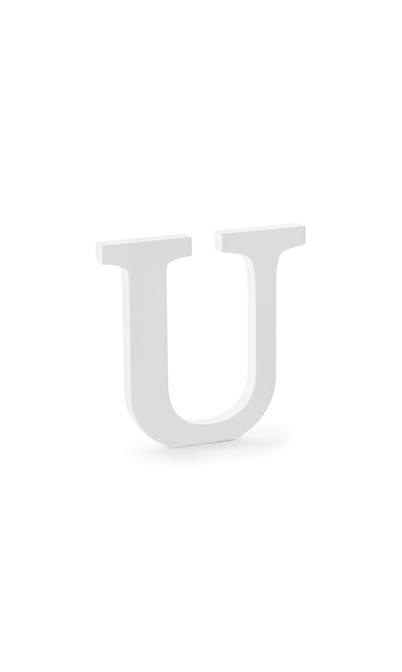 Wooden Letter U, White, 20.5x20cm