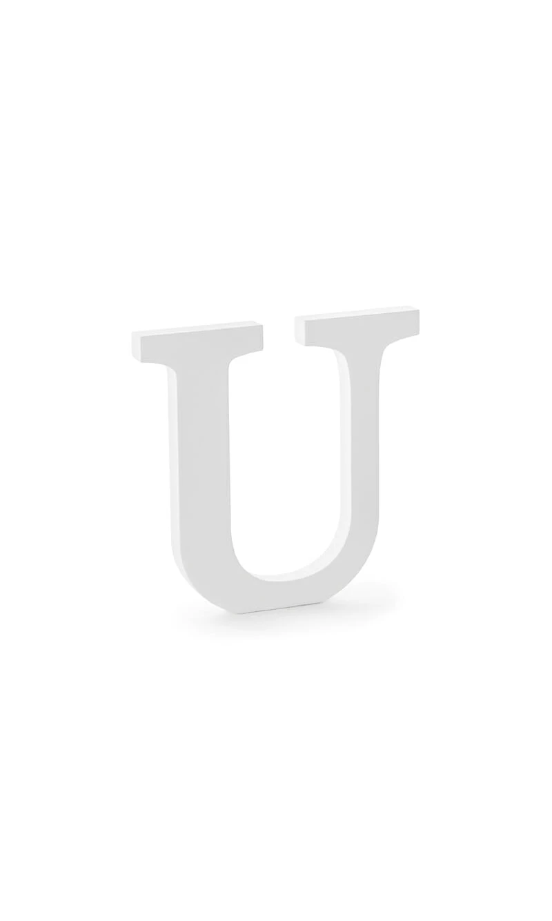 Wooden Letter U, White, 20.5x20cm
