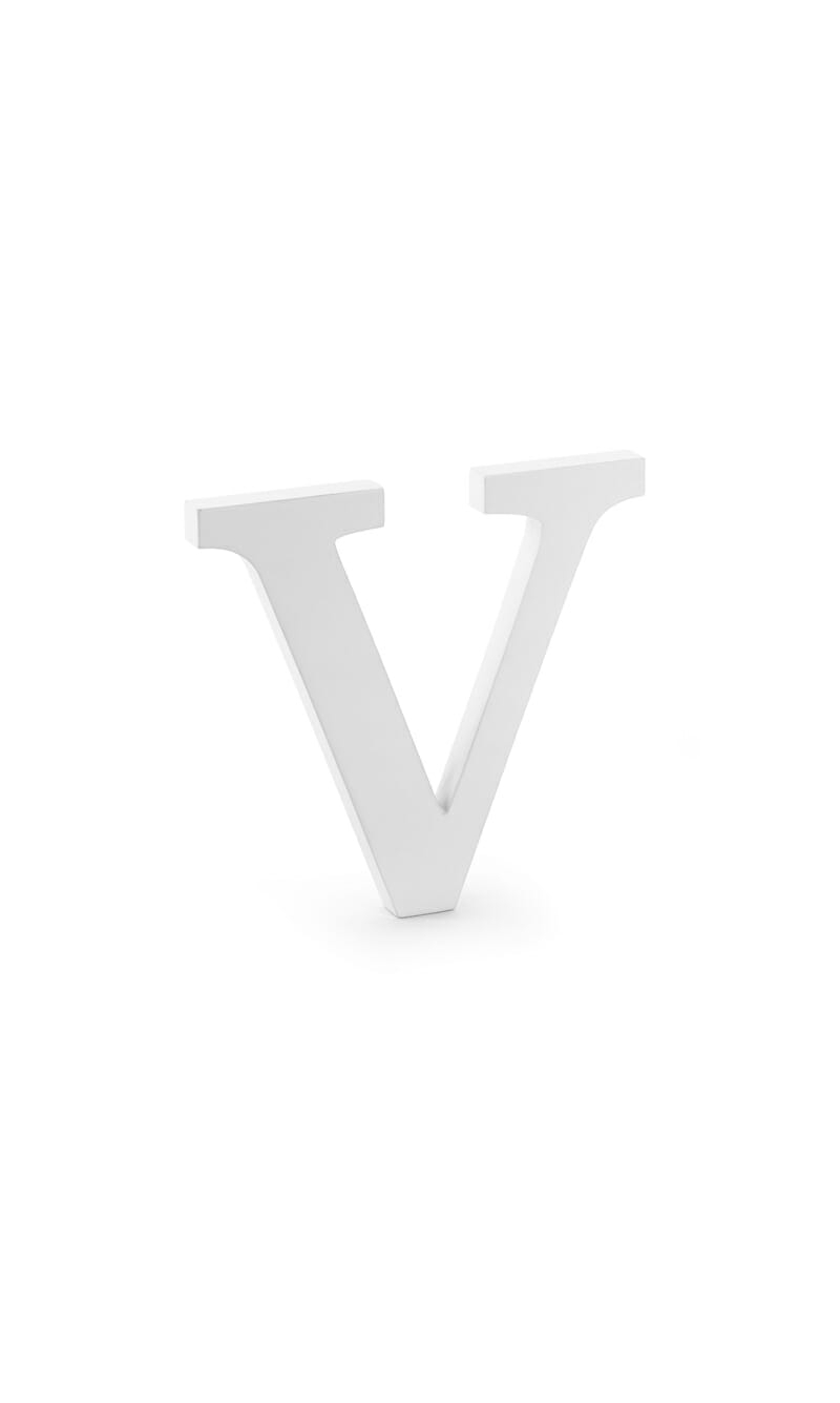 Wooden Letter V, White, 21x20cm