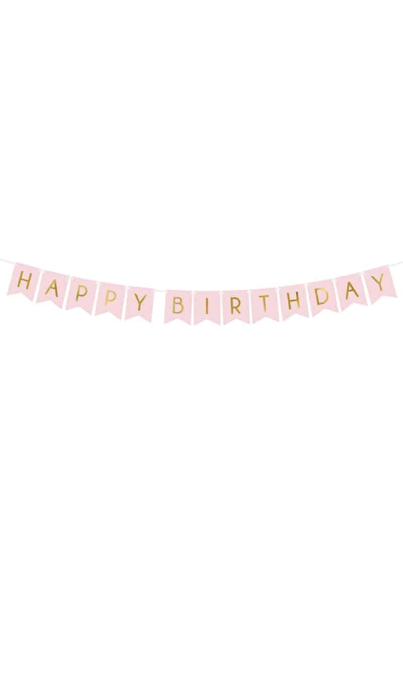 Banner Happy Birthday, Light Pink, 15 x 175 cm
