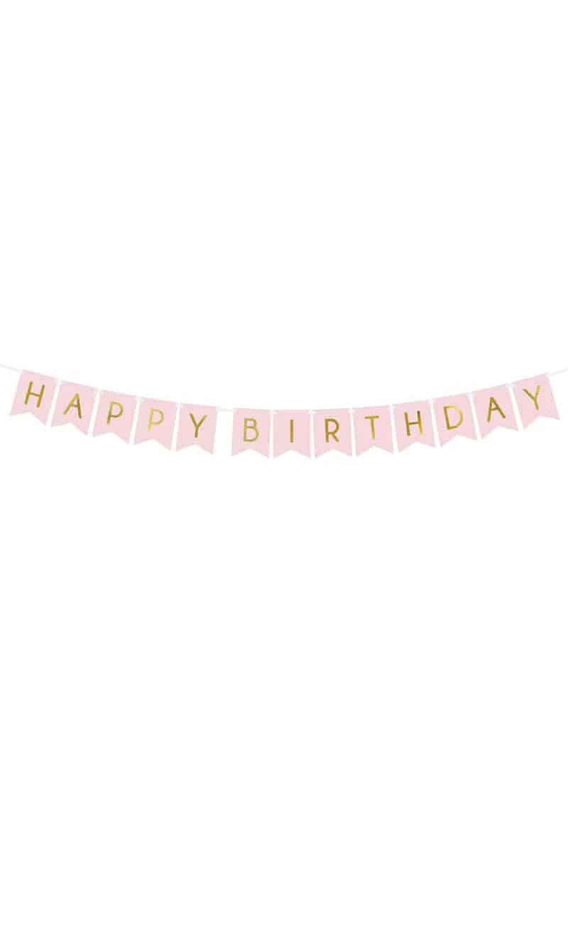 Banner Happy Birthday, Light Pink, 15 x 175 cm