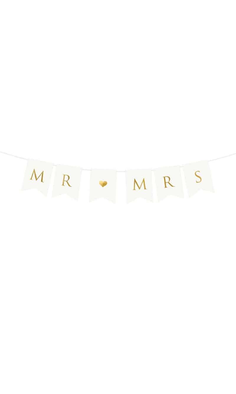 Banner Mr Mrs, White, 15 x 85 cm