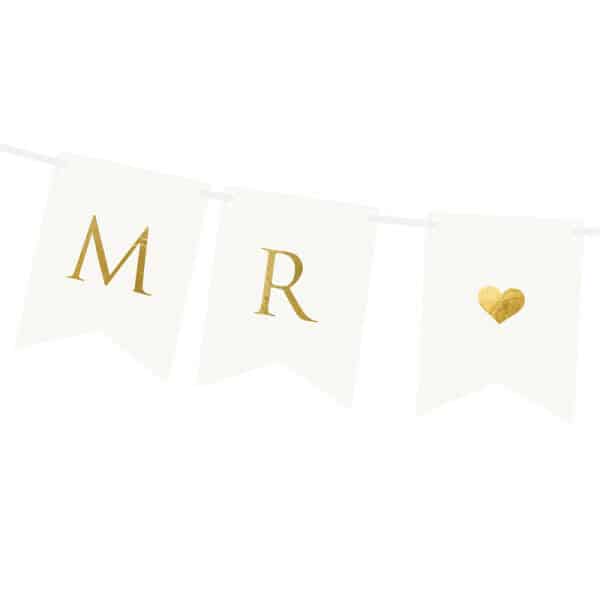 Banner Mr Mrs, White, 15 x 85 cm