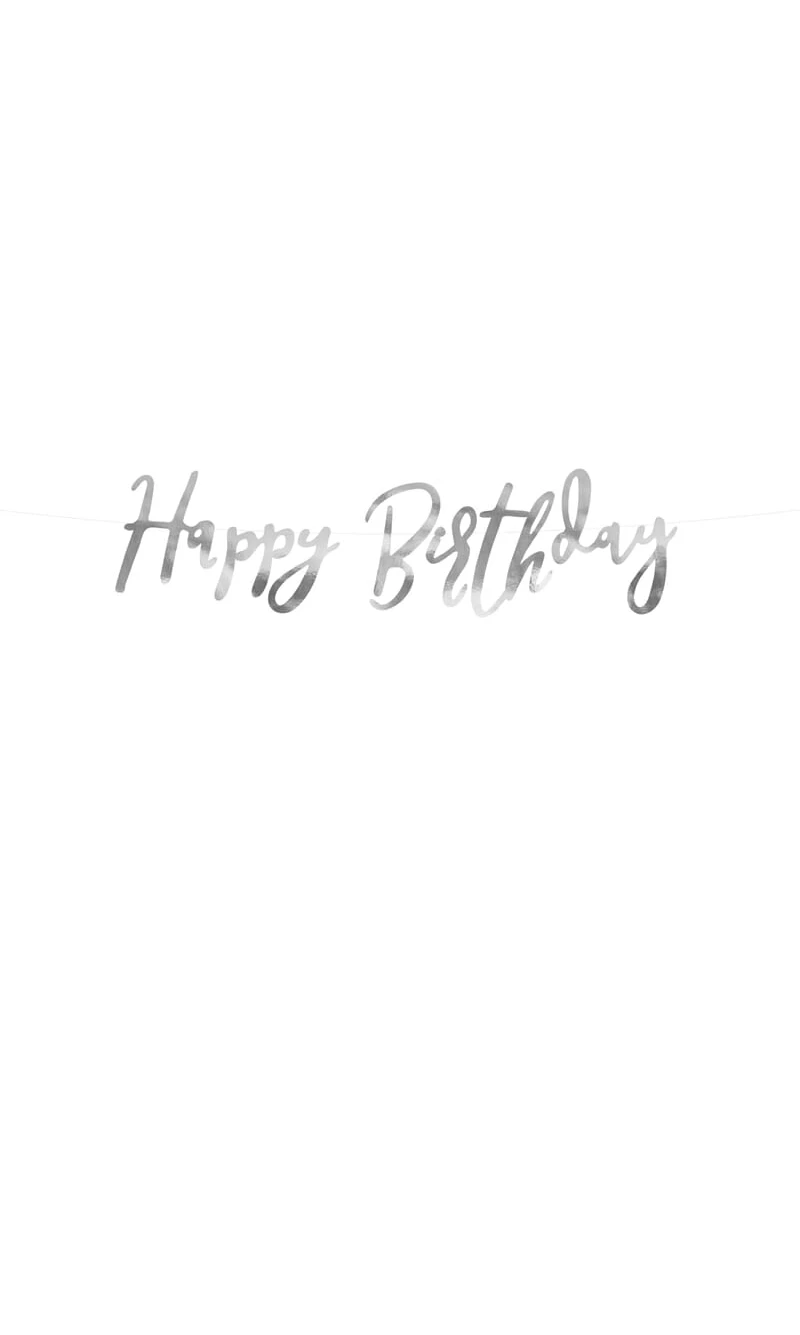 Banner Happy Birthday, Silver, 16.5x62cm