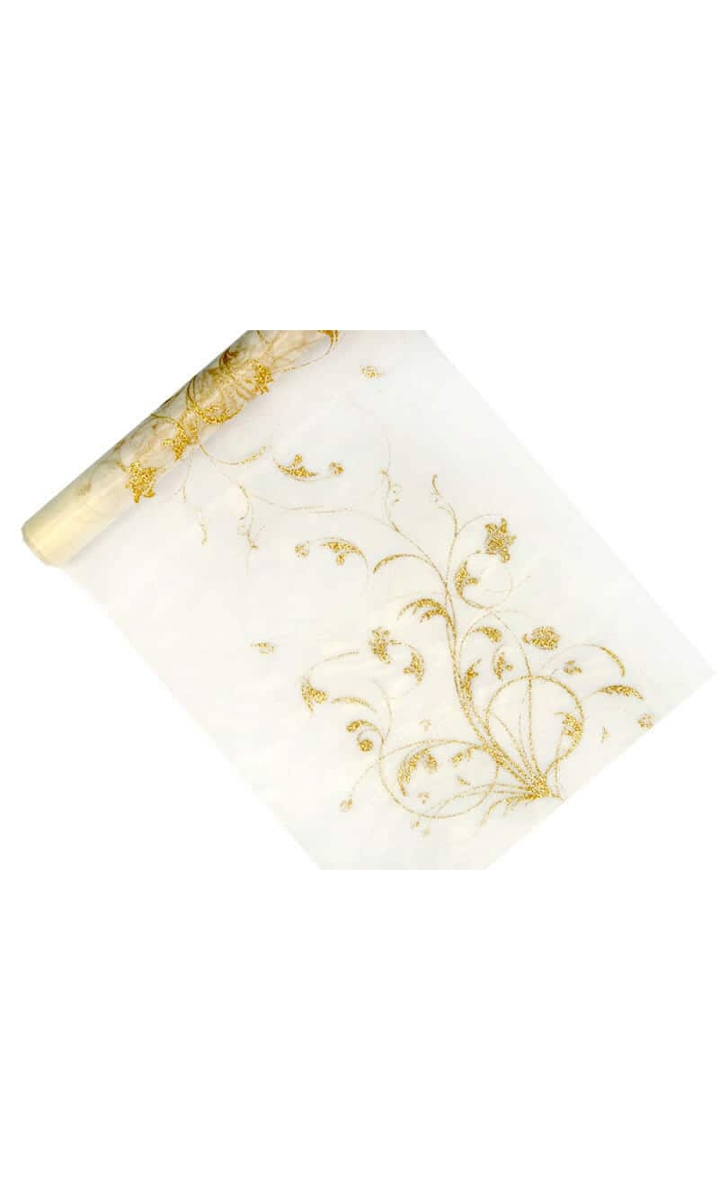 Table Runner - Printed Organza, Cream, 0.36 x 9M