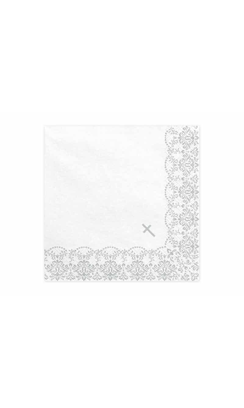 Napkins First Communion / Confirmation 33x33cm, Silver (1 pkt / 20 pc.)