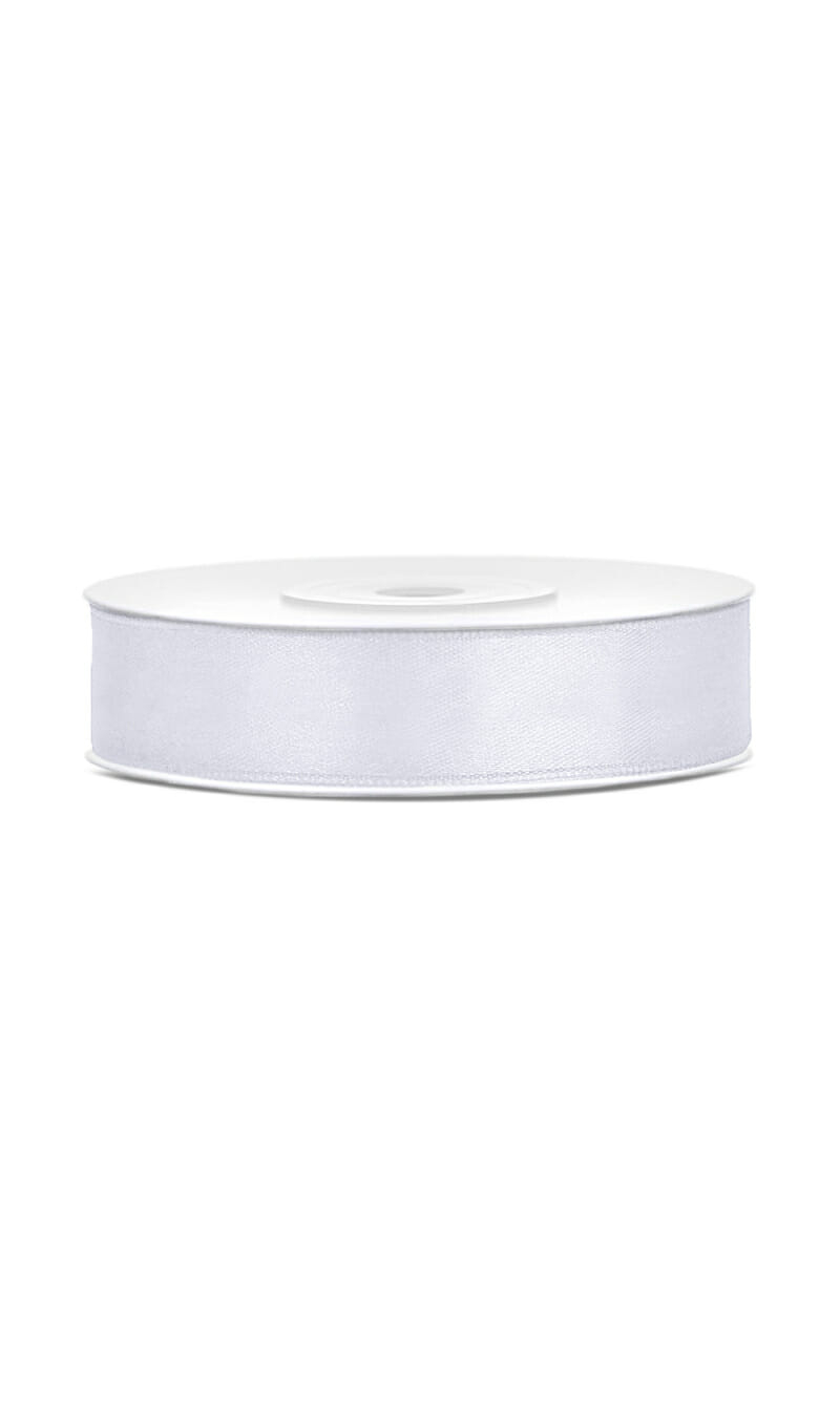 Satin Ribbon, White, 12mm (Sold Per Metre)