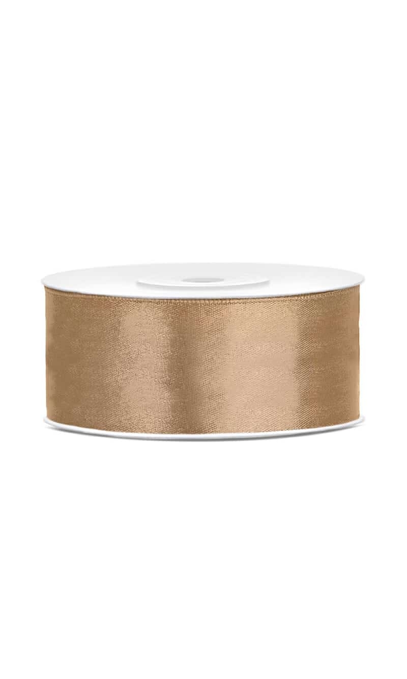Satin Ribbon, Light Gold, 25mm (Sold Per Metre)