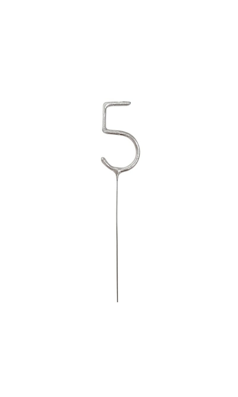 Birthday Silver Glitz Sparkler 17.8cm - Number 5