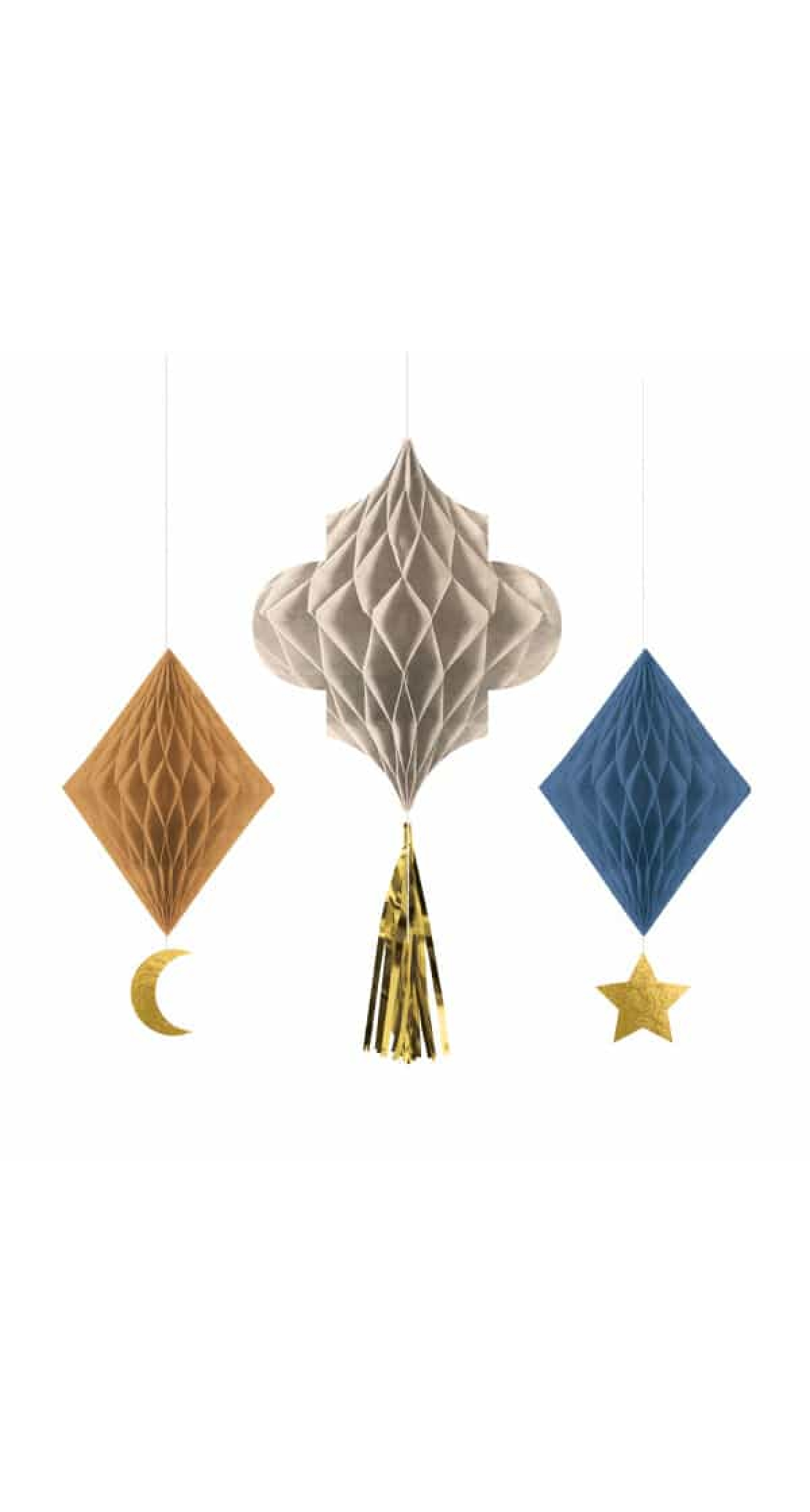 Eid Ramadan Hanging Decoration (Honeycomb with Tassel) - 3pk