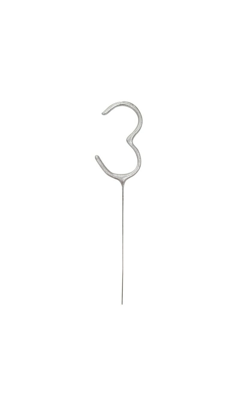 Birthday Silver Glitz Sparkler 17.8cm - Number 3