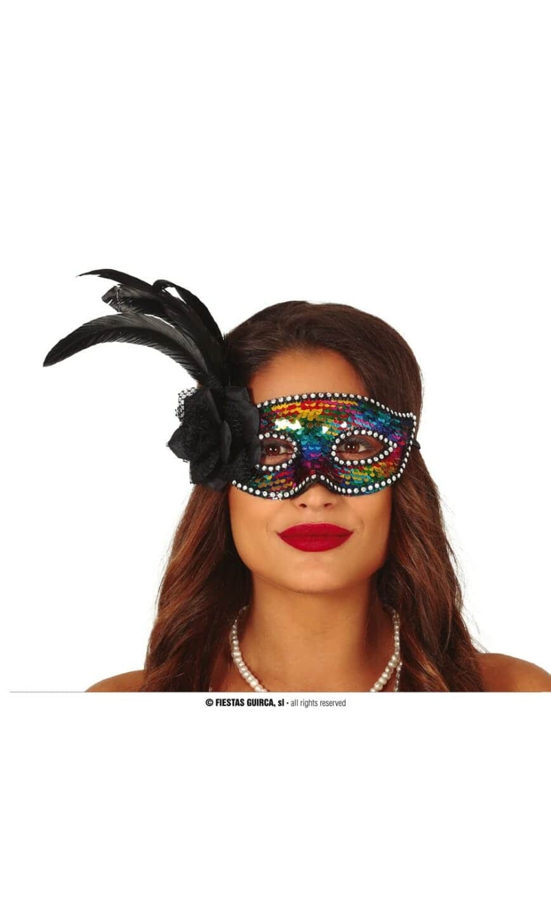 Multicolored Mask With Feather - Adult One Size