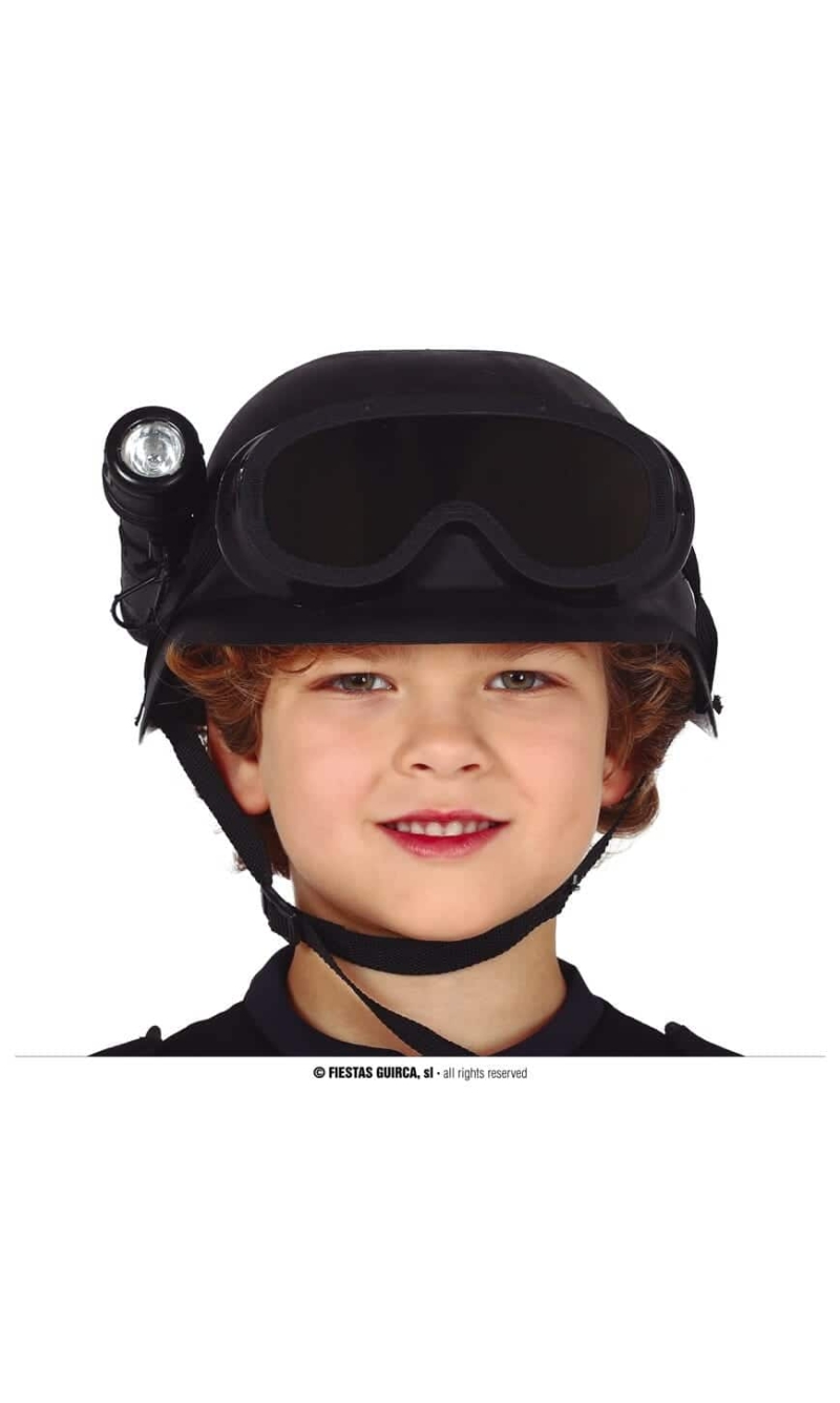 SWAT Riot Helmet With Flashlight - Child One Size