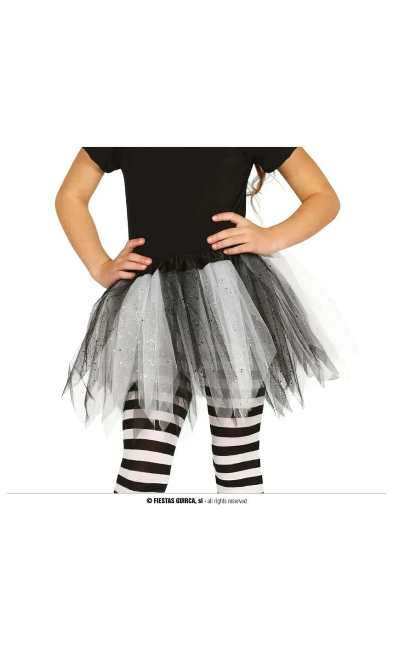 Black & White Shiny Tutu 30cm - Child One Size