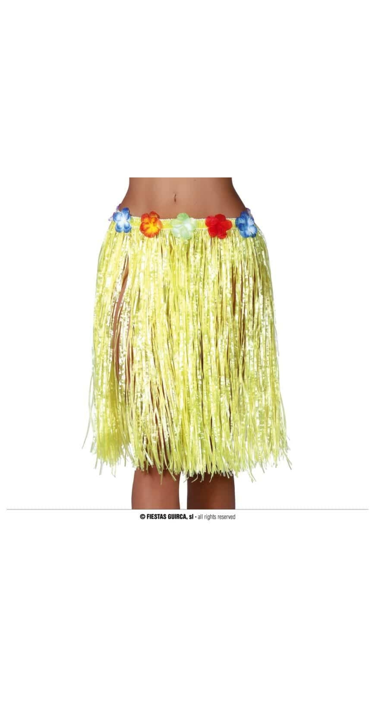 Hawaiian Skirt With Flowers 55cm - Yellow