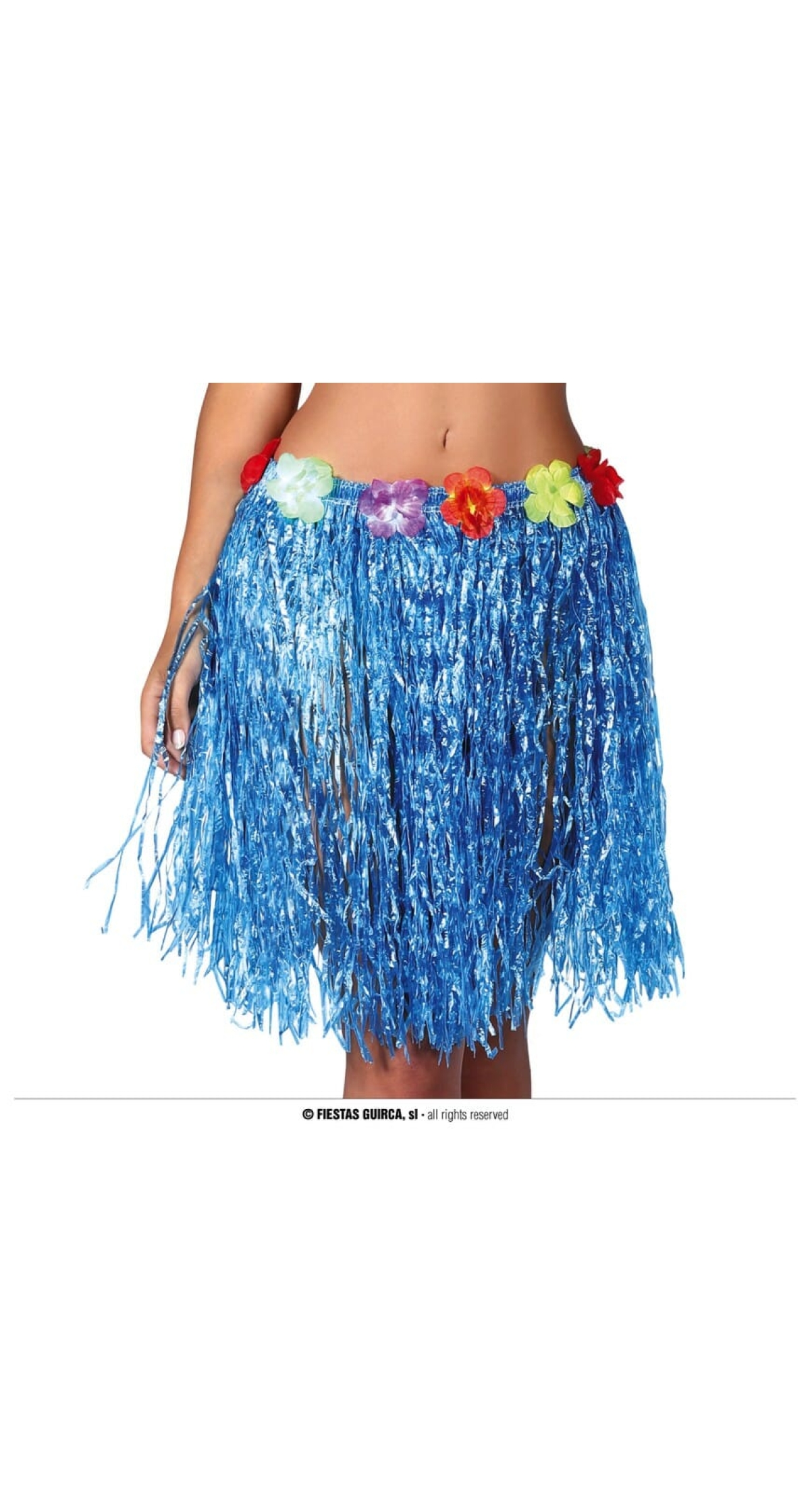 Hawaiian Skirt With Flowers 55cm - Blue