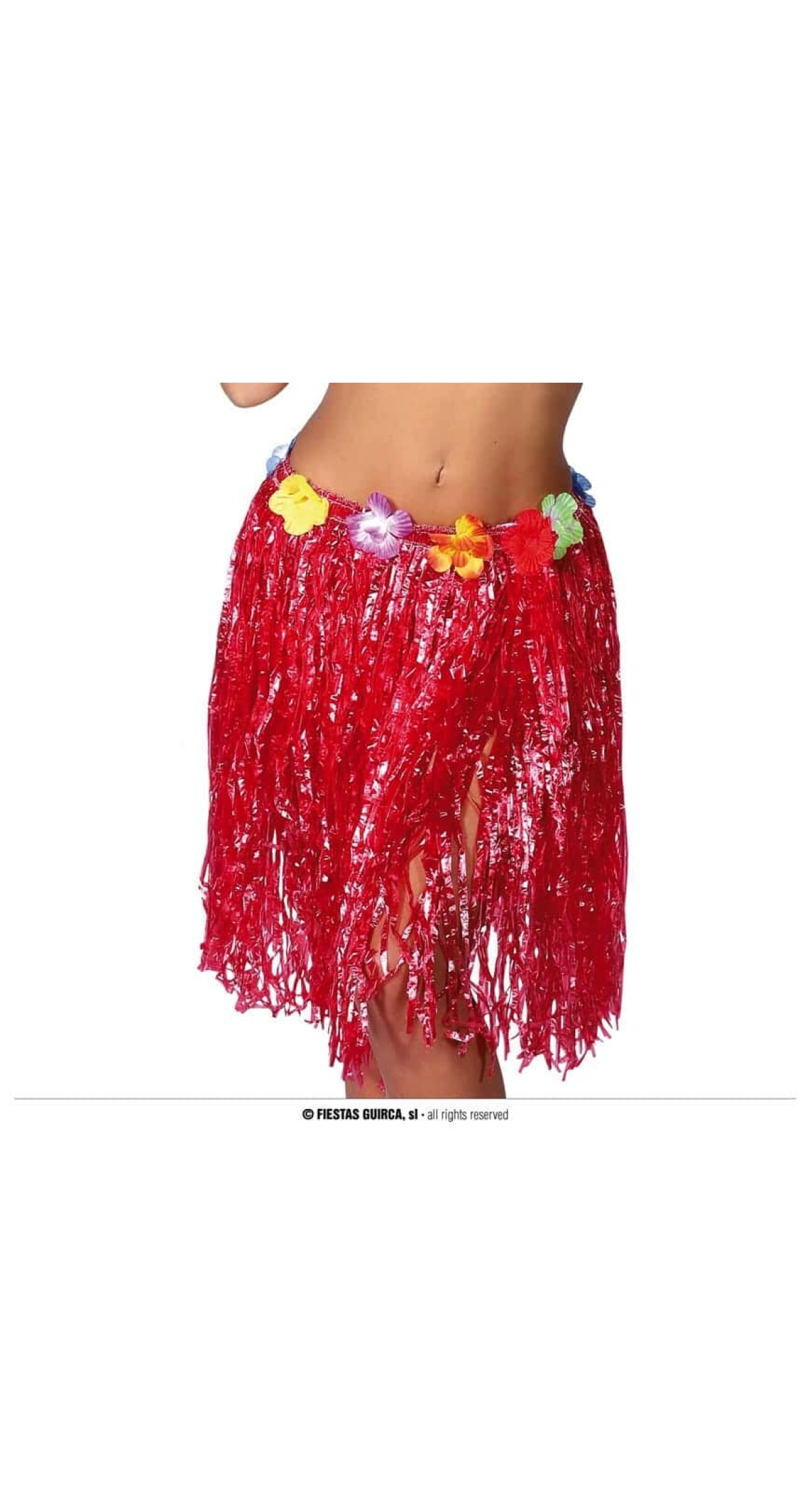 Hawaiian Skirt With Flowers 55cm - Red