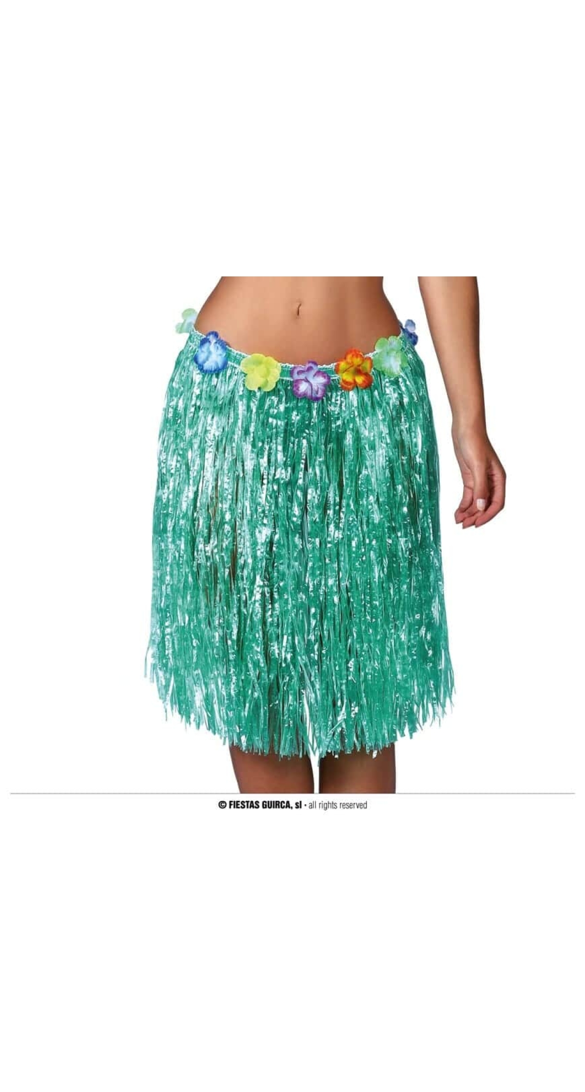 Hawaiian Skirt With Flowers 55cm - Green