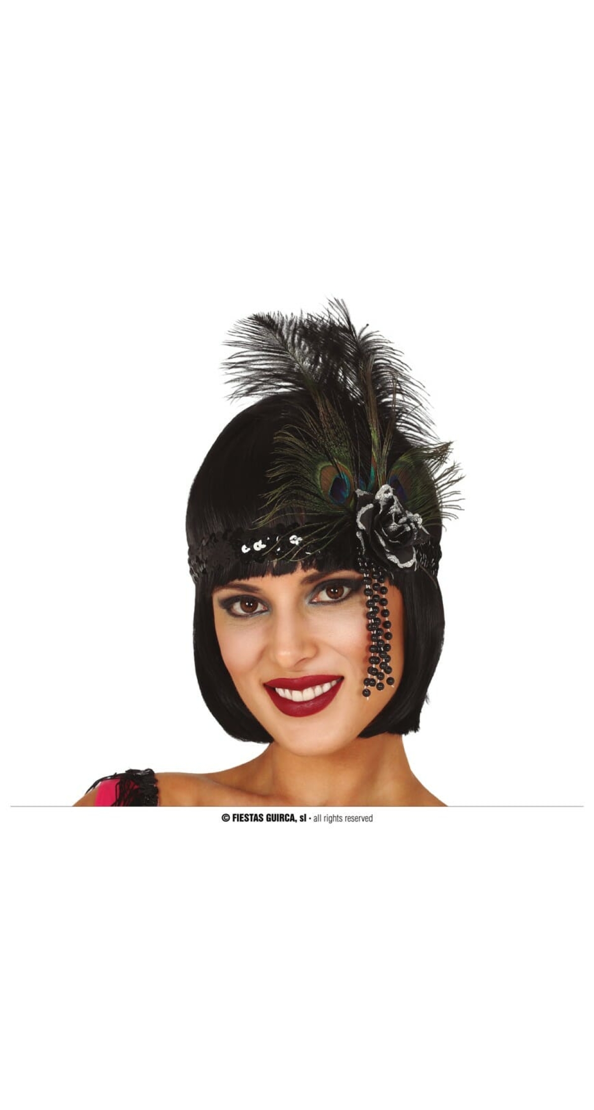 Charleston Black Sequins Headband with Feathers