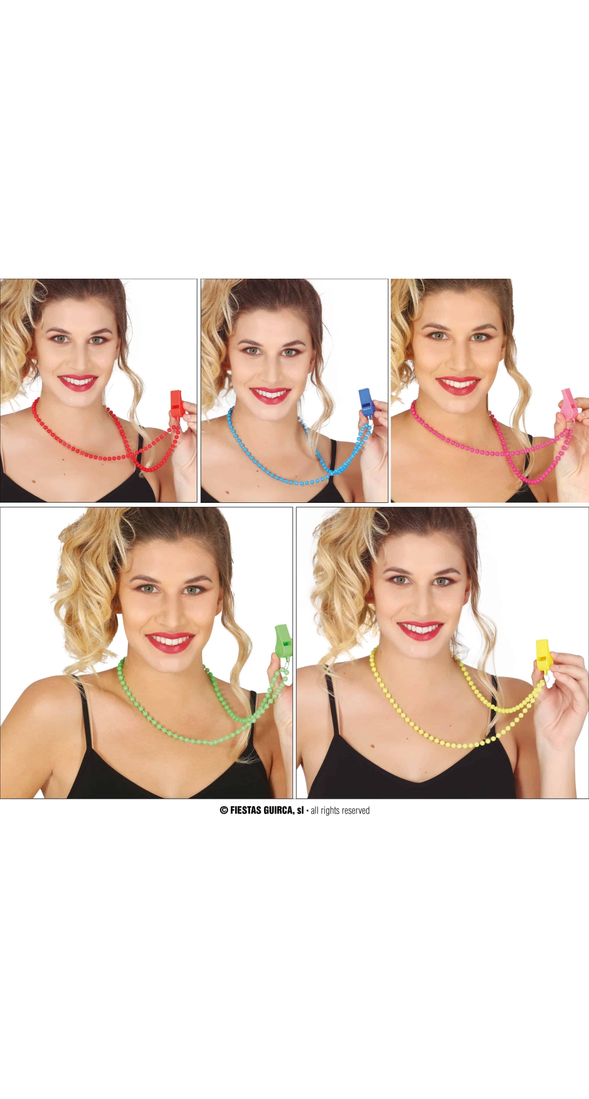 Neon Necklace With Whistle (Assorted) - 4pk