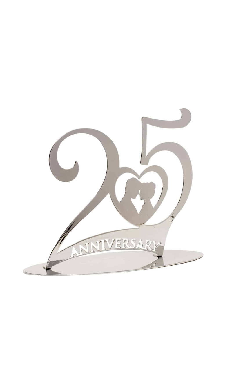 Metallic Silver 25th Anniversary Cake Topper - 20x16cm