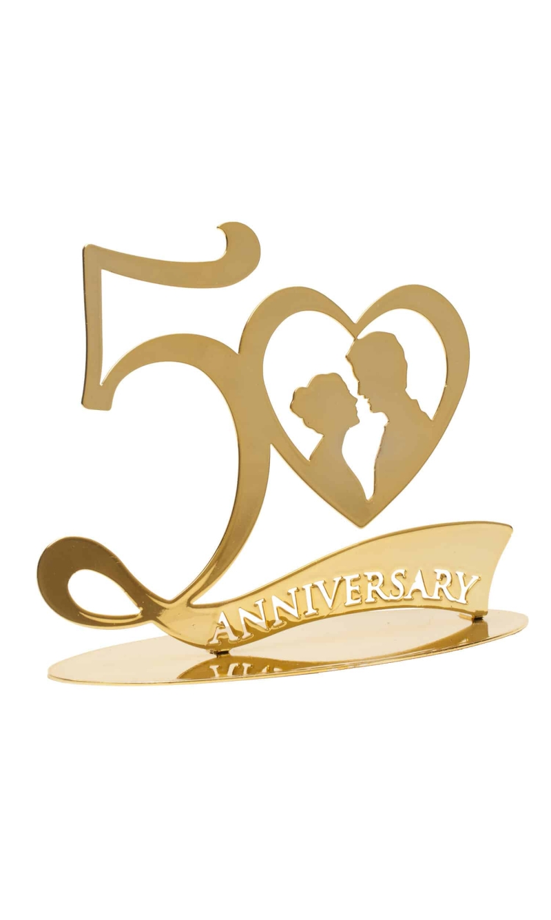 Metallic Gold 50th Anniversary Cake Topper - 20x16cm