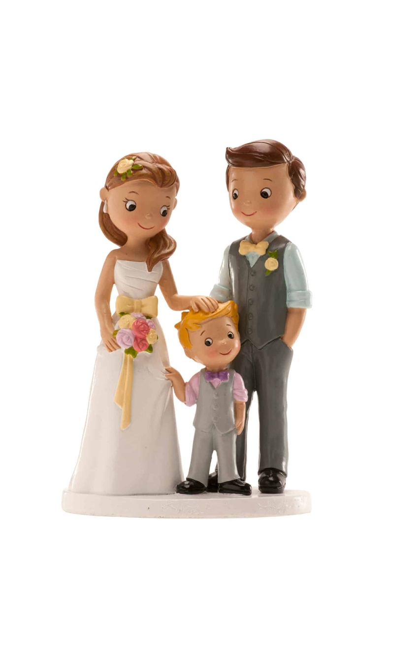 Wedding Couple With Boy Cake Topper - 16cm