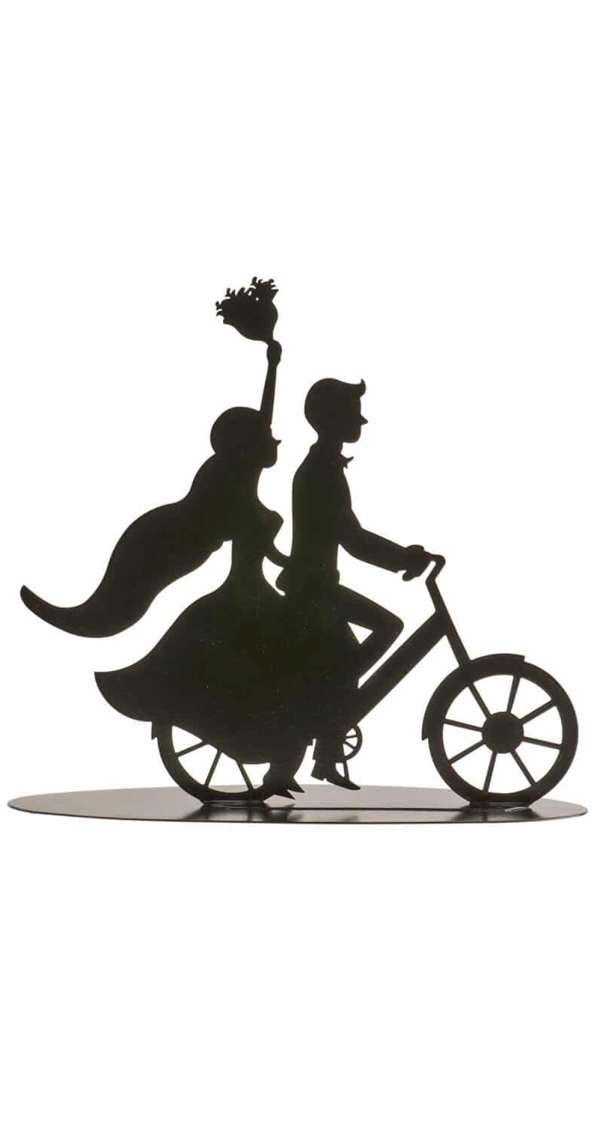 Metallic Black Wedding Cake Topper Couple on Bicycle - 18cm