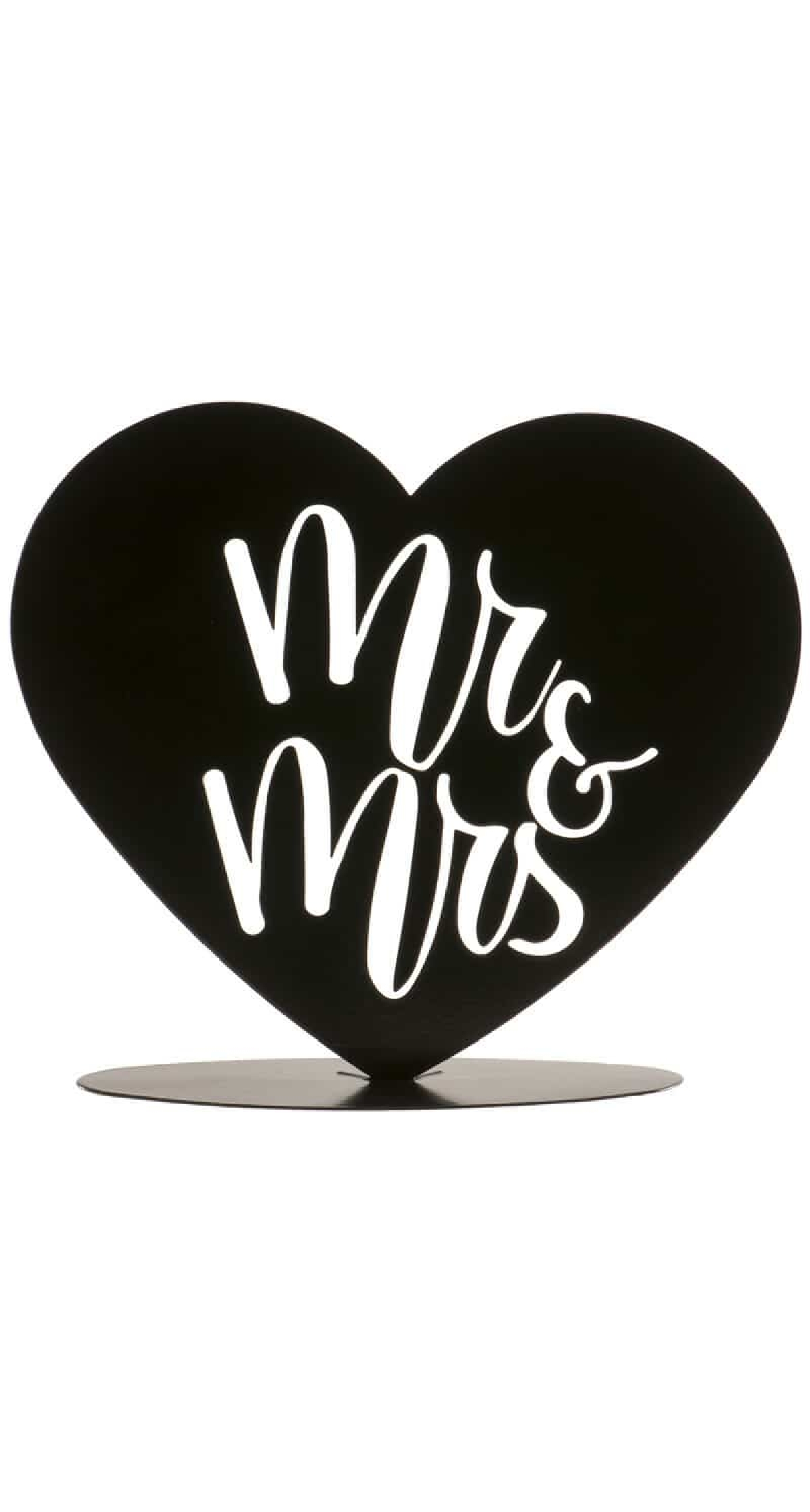 Metallic Balck Wedding Cake Topper Mr & Mrs Heart - 14.5cm