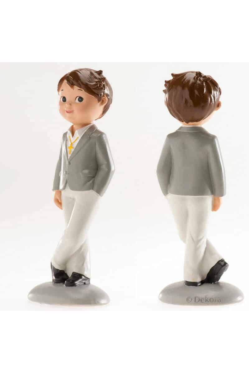 Communion Boy Cake Topper Grey Suit Nico - 15cm