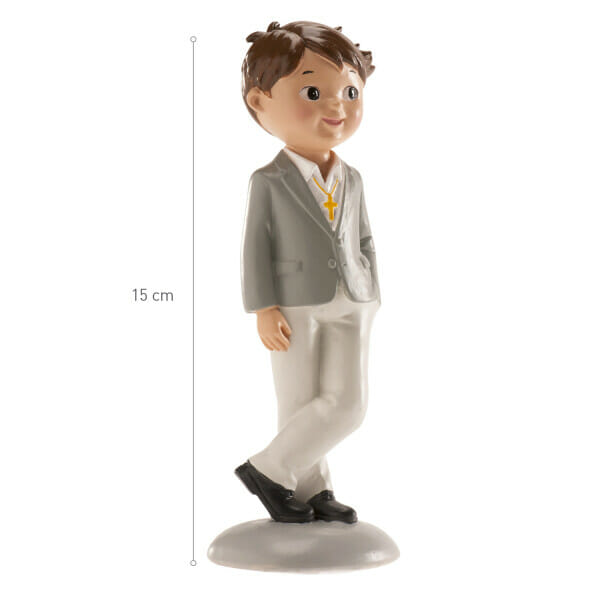 Communion Boy Cake Topper Grey Suit Nico - 15cm