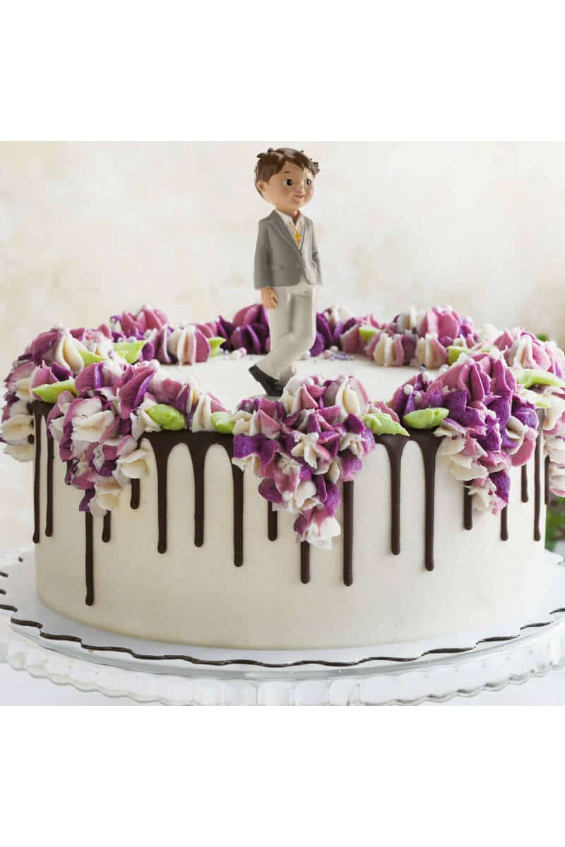Communion Boy Cake Topper Grey Suit Nico - 15cm
