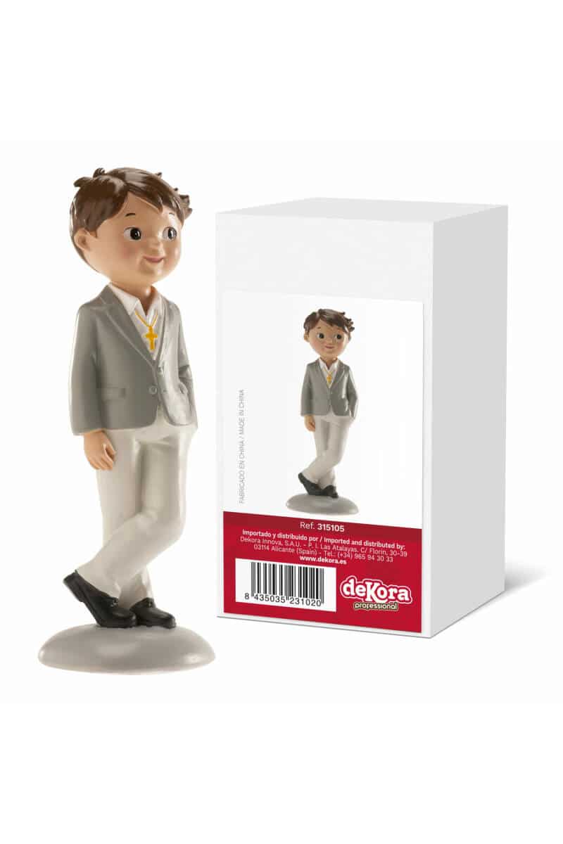Communion Boy Cake Topper Grey Suit Nico - 15cm
