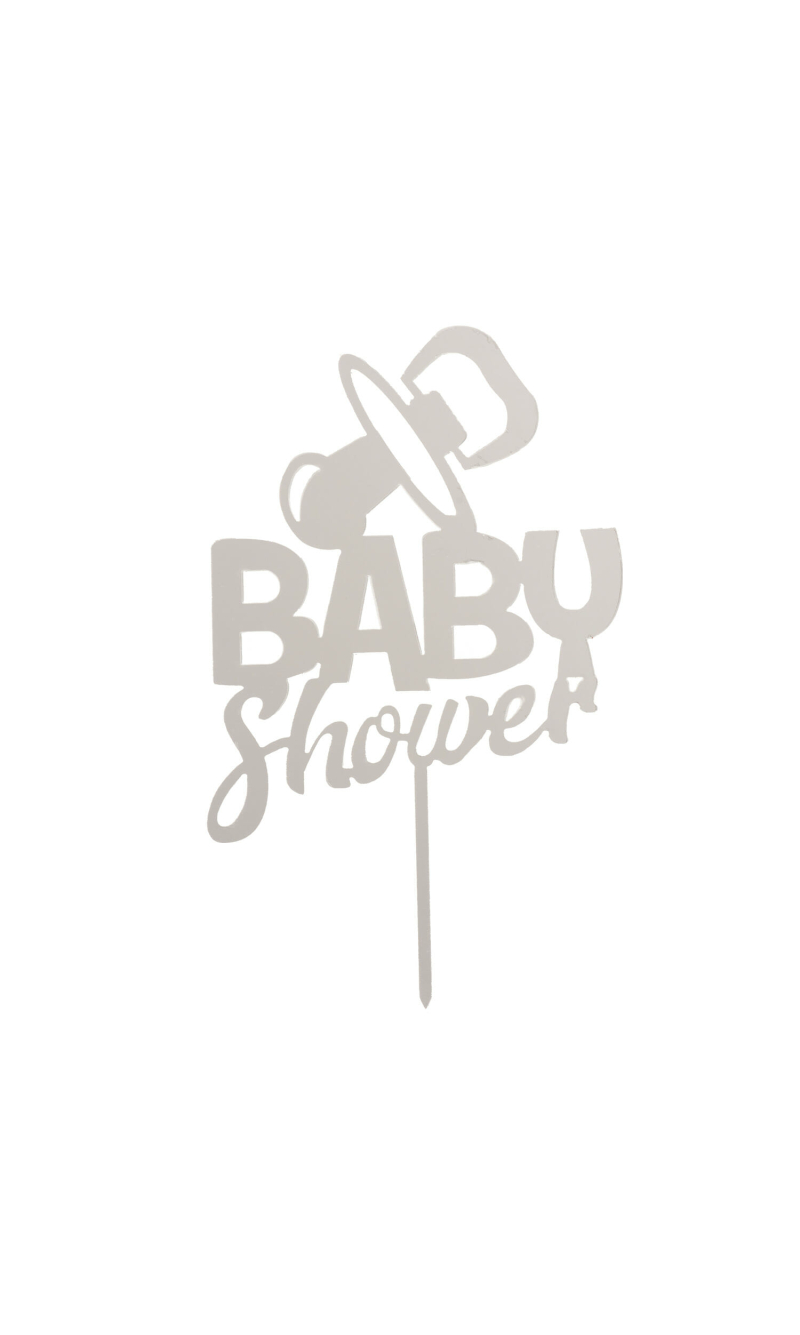 Cake Topper Baby Shower Silver - 16x10cm