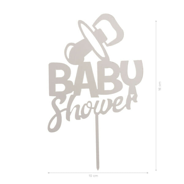 Cake Topper Baby Shower Silver - 16x10cm